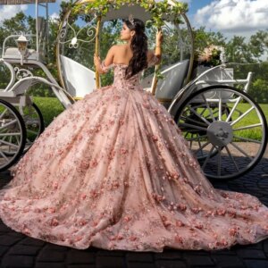 Pink Shiny Princess Off Shoulder Quinceanera Dresses Ball Gown 3D Flower Beads Tull Corset Sweet 16 Dress Vestidos De 15 Anos