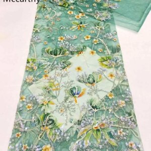 Green African Lace Fabric Luxury Sequin Lace Fabric High Quality 2025 Beaded Wedding Beaded Lace For Wedding Party Dress
