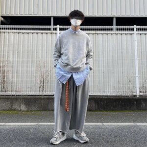 VISVIM WMV KOFU Sillage hakama grey terry fabric loose pleated sweatpants