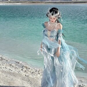 Exotic Style Series Gradient Printing and Dyeing Embroidered Dress for Women to Take Photos