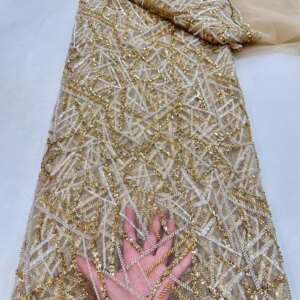 African Lace Fabric 2025 High Quality French Luxury 3D Sequins Embroidery Beads Tulle Lace Fabric For Party Dress RF48KM-24