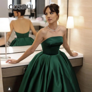 Simple Boat Collar Satin Saudi Evening Arab Dress Backless A-line Floor-Length Evening Bridal Gown Custom Made