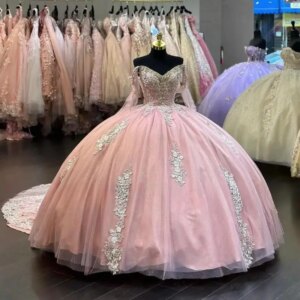 Customized New In Pink Quinceanera Dress Ball Gown Princess Sweet 15 Birthday Party Gown Flower Long Train Backless Pageant Miss