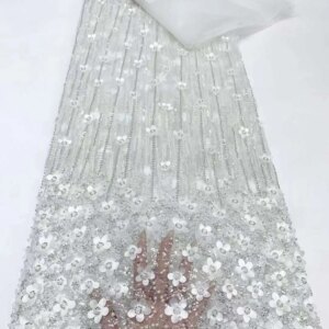 African Sequins Lace Fabric, High Quality Embroidery, Flower Sequence, Beaded Lace Fabric for Bridal Material FS