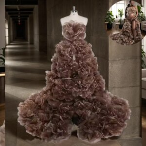 Luxury 3d Flowers Maternity Gowns for Photo Shoot NOVA MAMA Vestidos Para Embarazadas Photographie De Vêtements De Maternité
