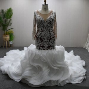 Vestido De Boda Long Sleeve O-Neck Plus Size Wedding Dress Lace Up Back Embroidery Bridal Dress