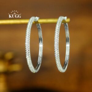 KUGG 100% 18K White Gold Earrings Luxury Simple Style 2.0carat Real Natural Diamond Hoop Earrings for Women Senior Banquet