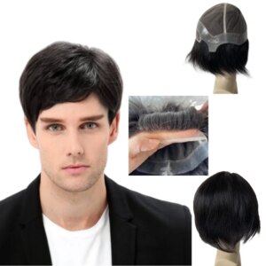 Vietnamese Virgin Human Hair Systems #1B Black Color Silky Straight Hollywood Toupee Male Wigs for European Men