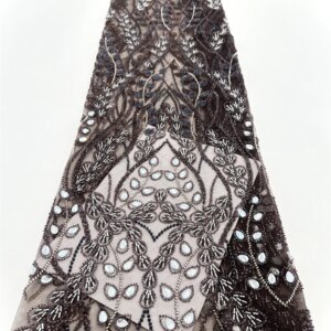 Heavy Beaded Lace Fabric for Evening Dress, Handmade Embroidery, Bridal Crystal Stones, Luxury French Lace Fabric