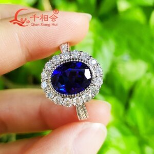 8x10mm oval sapphire stone with small white Moissanite Ring Silver 925 Wedding Engagement Ring Women gift