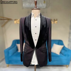 Black Groom Tuxedos Crystal Beading Groomsmen Men’s Wedding Prom Suits For Men 2 Pieces(Jacket+Pants)