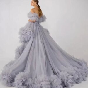 Luxury Gray Women Prom Dresses Strapless Off the Shoulder Sleeves Floor Length Asymmetrical Classy Female Evening Party Gowns