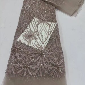 High Quality African Lace Fabric 2024 French Net Sequins Fabric Sewing Embroidered Lace Tulle Nigerian Lace Fabric 5Yards
