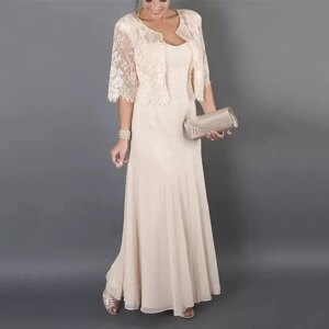 Elegant 2 Pieces Mother of the Bride Dresses With Lace Jacket Ruffle Chiffon Mother Evening Dress Plus Size Wedding Party