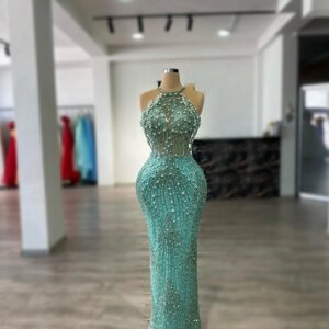 Mint Green Beaded Prom Dresses Mermaid Sleeveless Cocktail Dresses Elegant Vestidos De Noche Celebrity Dresses For Women 2024