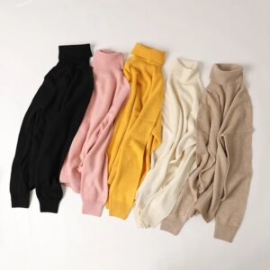 Wholesale Oem High Quality Warm womens Cotton Cashmere Knitted Wool Winter Knit Turtleneck Sweater