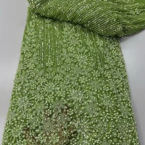 Luxury African Sequins Beaded Lace Fabric 2025 High Quality Lace 5 Yard Green French Lace Fabric Nigerian Net Lace Fabric Q453-1