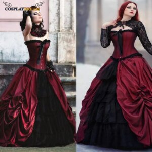 Victorian Gothic Black steampunk vampire Wedding Dresses Victorian Gothic Two Piece Prom Dress Elegant Black Evening Gown