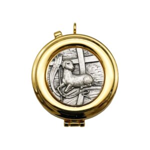 Christian Portable Reliquary 5.4×6.6cm Prayer Supplies Gold-plated 24k Gold And Silver Embossed Decoration Lamb Pattern Priest