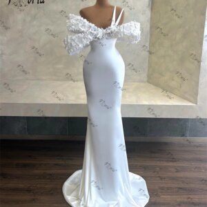 White Formal Mermaid Wedding Dresses Off The Feather Flowers Appliques Bridal Dress Wedding Evening Prom Gowns Vestidos de noiva