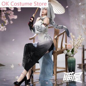 Genshin Impact Shenhe Chinese Ink Cheongsam Game Suit Elegant Dress Cosplay Costume Halloween Party Role Play Outfit