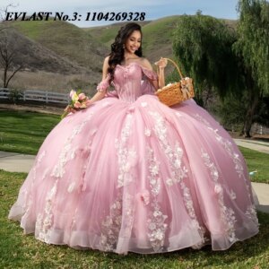 EVLAST Customized Shiny Pink Quinceanera Dress Ball Gown 3D Floral Applique Beading Big Bow Sweet 16 Vestidos De 15 Anos E3Q693