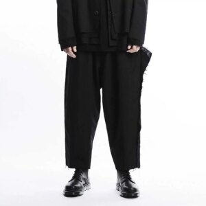 YOJI OOAK TOUSERS men’s slim-fit wool foot casual pants with triple raw hem hand-trimmed hem