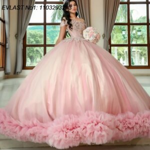 EVLAST Customized 2025 Pink Ball Gown Quinceanera Dress Lace Applique Beading Tiered Corset Sweet 16 Vestidos De 15 Anos E1Q893