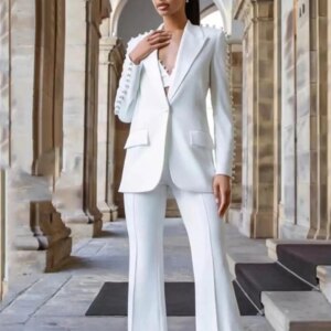 Luxury White Suits Women Formal Party Beaded Prom Blazer Singel Breasted Jacket Pants 2 Pieces Mother Of Bride Dress Customized