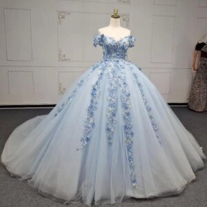 Customized Shiny Water blue V-neck Quinceanera Dress applique Tull Lace trailing vestidos de 15 Quinceanera 