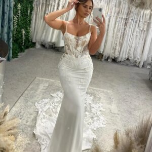 Spaghetti Straps Mermaid Wedding Dresses for Bride 2025 Lace Appliques Corset Bridal Gowns Beading Wedding Gowns