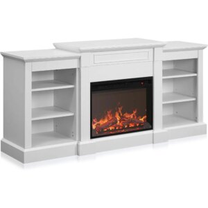 66″ Electric Fireplace Heater TV Stand & Media Entertainment Center for TVs Up To 66″ with Sound and Side Shelves, Fireplace
