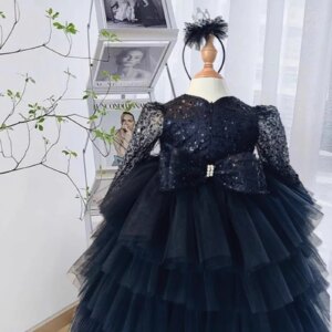 Children Evening Dresses for Girls Sequin Kids Birthday Party Luxury Fluffy Ball Gown Wedding Prom Formal Dress