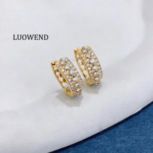 LUOWEND 100% 18K White/Yellow Gold Earrings Elegant Style 0.50carat Real Natural Diamond Hoop Earrings for Women Wedding Jewelry