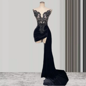 Customized Beaded Embroidery Short Black Girl Prom Dresses Velvet Women Homecoming Cocktail Dresses Gowns Black African