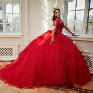 Customized Red Fashionable Quinceanera Dresses Appliques Bowknot Pleat Sweetheart Spafgetti Straps Tulle Vestidos De 15