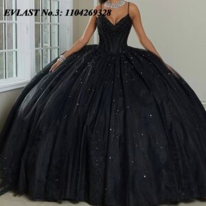 EVLAST Customized Mexican Black Quinceanera Dress Ball Gown Lace Applique Sequins Beading Sweet 16 Vestido De 15 Anos E3Q162