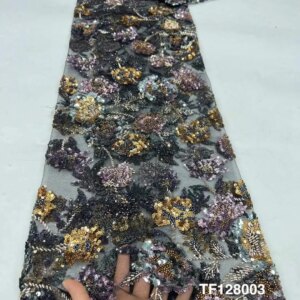 High Quality African Handmade Beaded Lace Fabirc 2025 Sewing sequins Embroidery Nigreian Lace Fabric Women Wedding Dress