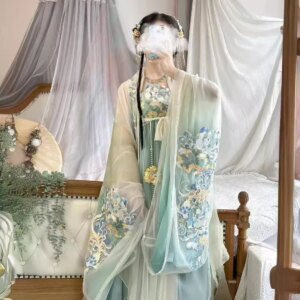 Hanfu suit with Chinese style Tang Song style embroidery and embroidery large sleeves, elegant retro fairy costume