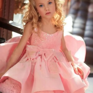 Flower Girl Dresses for Weddings Sequins Knee Length Kids Little Bride Evening Party First Communion Ball Gowns Pink Satin