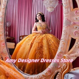 Attractive Orange Quinceanera Dresses For Arabic Girls Exquisite Beaded Applique Ball Gowns Vestidos De 15 Años Customized