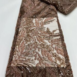 African Lace Fabric 2025 Sequins Beaded Embroidery Gold Nigerian Bridal High Quality French Tulle Lace Fabric For Wedding W404-1