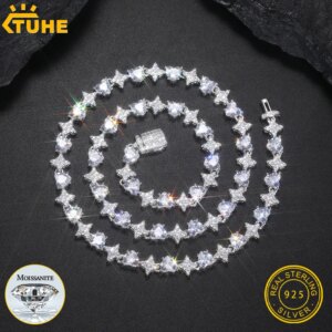 Unisex luxury Heart Moissanite VVS1 Necklace Chain 925 Silver For Women Iced Out Chain Link Necklace Unisex Fine Hip Hop Jewelry