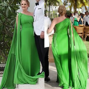Sage Green One Shoulder Mother Of The Bride Dresses Pleats Chiffon Floor Length Simple Elegant Wedding Guest Dress Customized