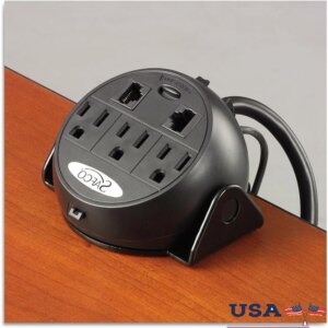 Clamp On Power Module with 3 Outlets 2 Ethernet Ports 8ft Cord Desk Mount Charging Station
