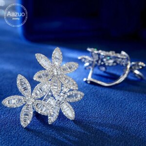 Aazuo Fine Jewelry 18K Orignal White Gold Natrual Diamonds 1.90ct Fairy 3 Flowers Stud Earrings Gifted For Women Senior Banquet