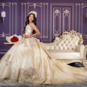 Customized champagne color Off Shoulder Quinceanera Dress sequin crystal applique Lace 3D flower beads vestidos de 15 Quinceaner