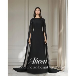 Aileen Customized Prom Dresses for Special Occasions Black Very Luxurious Evening Dresses Women Elegant Shawl Hand-made Beads