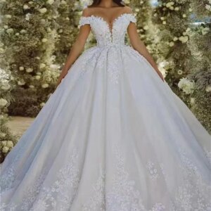 Stylish Off Shoulder Wedding Dress Romantic Lace Appliques Bridal Gown Elegant Tulle Bridal Dress Customized VVestidos De Novia