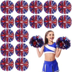 50 Pack of Cheerleader Pom Poms with Handle Bulk Metal Foil Plastic Cheerleader Pom Pom for Kids Adult Team Play Party